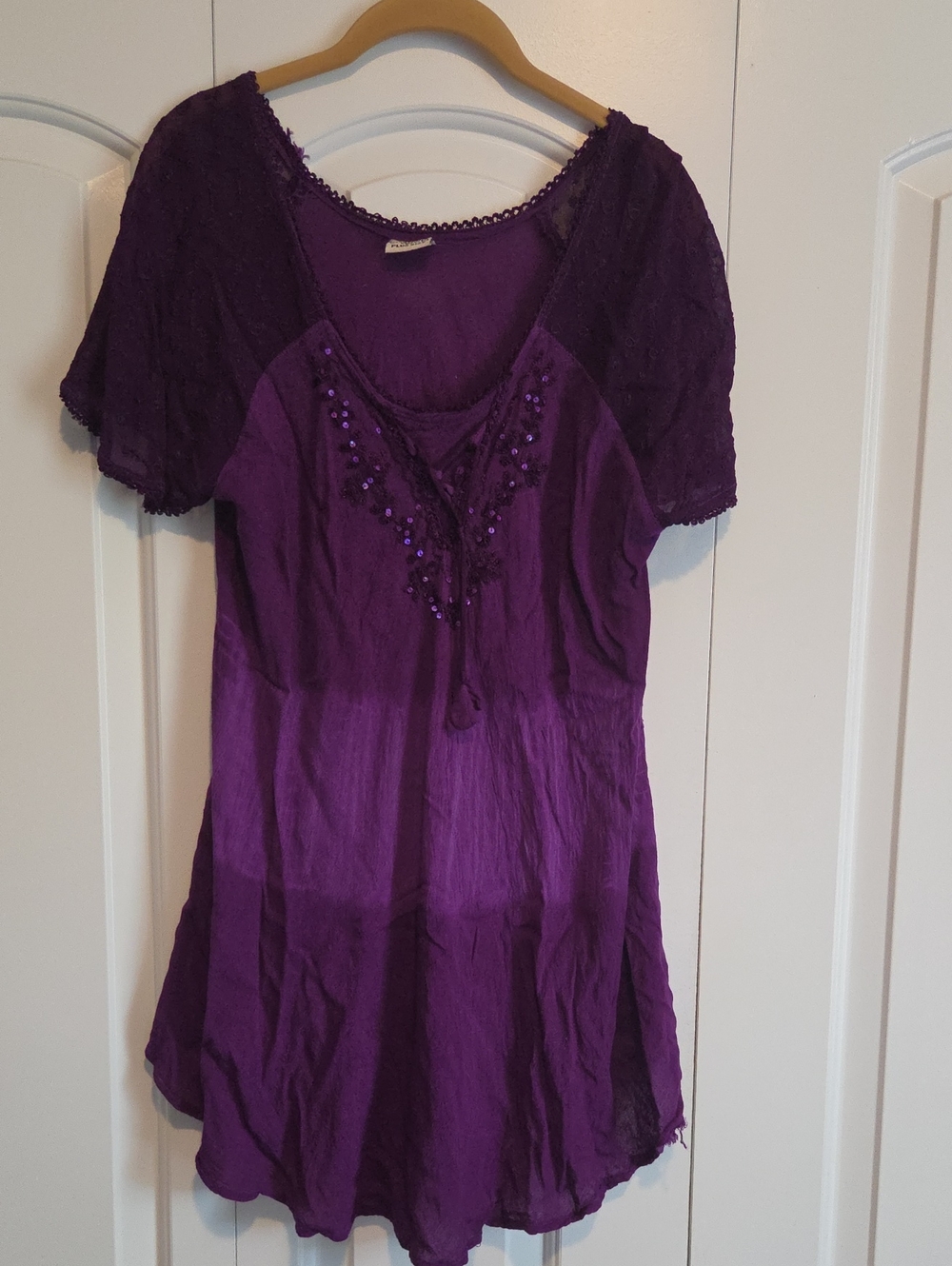 Advance Apparels Purple Beaded Lace-Sleeve Tunic